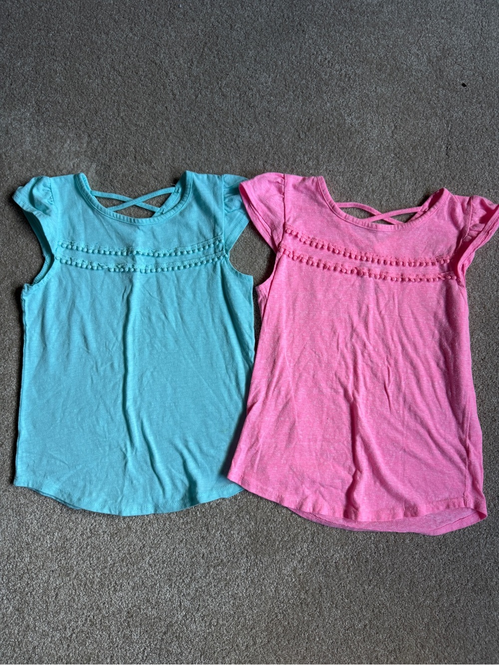 Pair Girls' Short Sleeve Crisscross Top - Pink and Teal